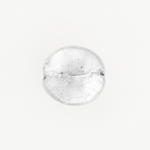 Perla di Murano schissa Sommersa Ø22. Vetro trasparente, foglia argento. Foro passante.
