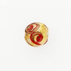 Perla di Murano schissa Medusa Ø14. Vetro bianco rosso, foglia oro e avventurina. Foro passante.