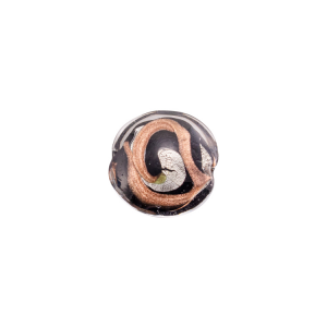 Perla di Murano schissa Medusa Ø22. Vetro nero, foglia argento e avventurina. Foro passante.
