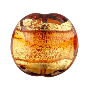 Perla di Murano schissa Sommersa Ø24. Vetro ambra, topazio, foglia oro. Foro passante.