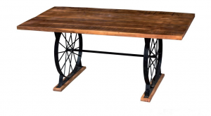 Wheels 180 - Tavolo con base a forma di ruote, in legno di acacia e mango colore naturale in stile industriale, dimensione cm 180 x 90 x 77 h