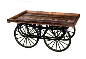 Carretto Buffet con ruote in legno di mango colore naturale in stile industrial, dimensione: cm 110 x 170 x 82 h