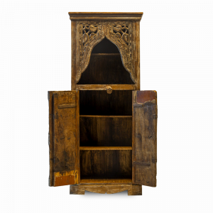 Libreria con intaglio / credenza con ante in legno di teak recuperato #1148IN1550