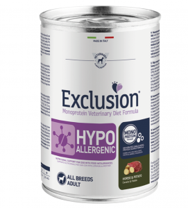Exclusion - Veterinary Diet Canine - Hypoallergenic - Cavallo e Patate - 400g x 12 lattine