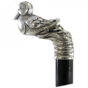 Walking stick Duck in precious pewter and wood