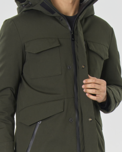Field Jacket verde militare in cotone idrorepellente con cappuccio
