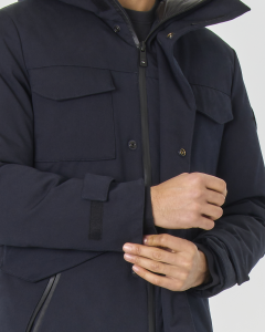 Field Jacket blu in cotone idrorepellente con cappuccio