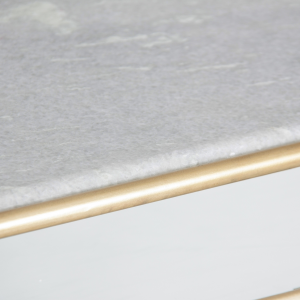 Wolen - Scrivania in acciaio con piano in marmo e cristallo color oro stile art deco, dimensioni 110 x 42 x 76,5 cm.
