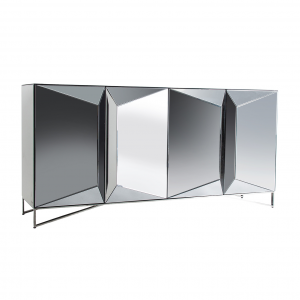 Kirishi - Credenza moderna con 4 ante, colore argento stile art dèco, dimensioni 180 x 45 x 89 cm.