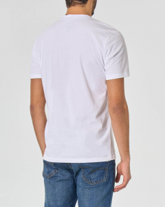T-shirt bianca mezza manica con logo scritta e righe multicolor