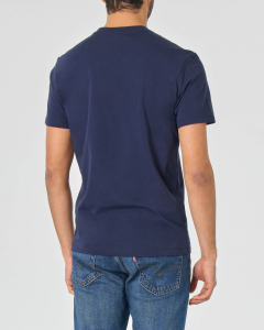 T-shirt blu mezza manica con logo scritta stampata