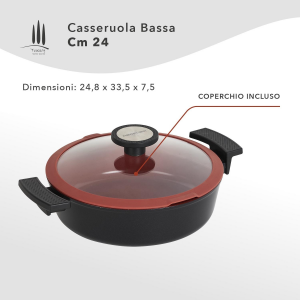 CASSERUOLA BASSA ANTIADERENTE ECOLOGICA CM24 CON COPERCHIO LINEA TUSCANY