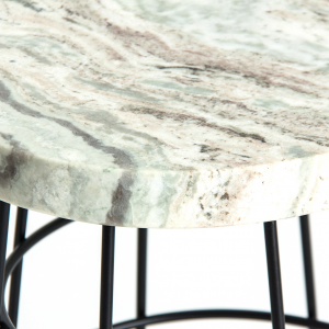 Stainz - Tavolino in ferro e marmo colore nero e grigio stile vintage, dimensioni 46 x 46 x 56 cm.