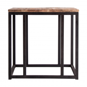 Minot - Tavolino da caffè in legno di pino con base in ferro colore naturale stile industriale, dimensioni 60 x 60 x 60 cm.