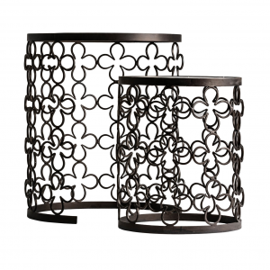 Russy - Set tavolini in ferro con piani in marmo colore nero stile shabby chic, dimensioni 51 x 51 x 62 cm. - 40 x 40 x 48 cm.