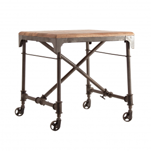 Oban - Tavolino con ruote in legno di mango colore nero stile industrial, dimensioni 61 x 60 x 80 cm.