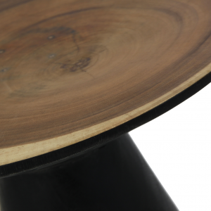 Arusa - Tavolino in legno suar colore nero top al naturale stile vintage, dimensioni 50 x 50 x 48 cm.