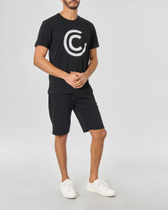 T-shirt nera mezza manica con logo C stampato