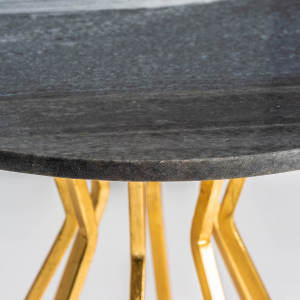 Brienz - Tavolino in ferro top in marmo color oro stile art déco, dimensioni 46 x 46 x 48 cm.