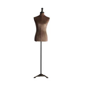 Oreas - Manichino in velluto con struttura in legno di pino e ferro colore taupe stile classico, dimensioni 37 x 22 x 180 cm.