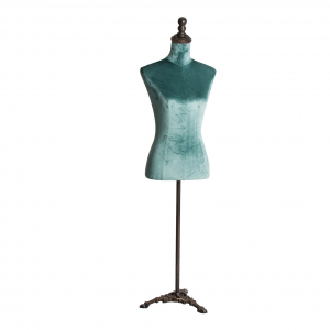 Oreas - Manichino in velluto con struttura in ferro color turchese stile classico, dimensioni 40 x 24 x 160 cm.