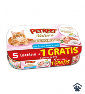 Petreet Umido Natura per Gatti - Multipack Tonno Rosa con Pesce oceanico 6x 70g