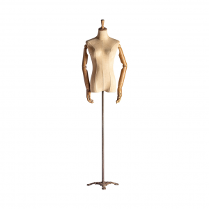 Sasha - Manichino struttura in ferro e legno con braccia e mani snodabili color crema stile classico, dimensioni 39 x 22 x 180 cm.