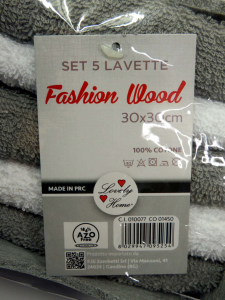 Confezione 5 lavette in cotone grigio e bianco