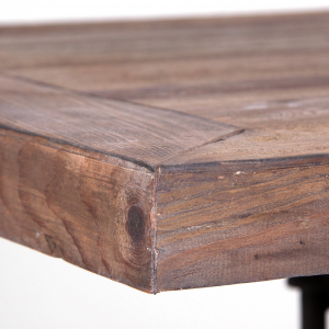 Thiers - Tavolo bar in legno di olmo con struttura in ferro, colore naturale stile vintage, dimensioni 70 x 70 x 77 cm.