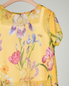 Camicia gialla asimmetrica in crêpe di cotone con stampa floreale 36-38