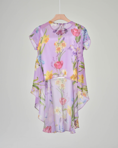 Camicia lilla asimmetrica in crêpe di cotone con stampa floreale 40-44
