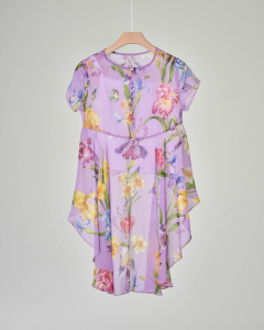 Camicia lilla asimmetrica in crêpe di cotone con stampa floreale 40-44