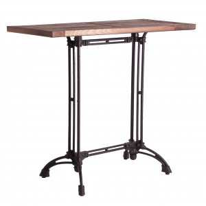 Buckie - Tavolo bar in legno di olmo con base in ferro, colore naturale stile industrial, dimensioni 60 x 120 x 108 cm.