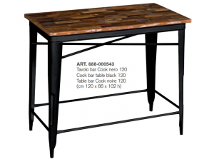 Cook - Tavolo bar in legno di acacia con struttura in ferro, colore nero in stile industrial, dimensioni: cm 66 x 66 x 103 h