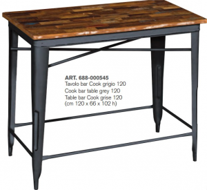 Cook - Tavolo bar in legno di acacia con struttura in ferro, colore grigio stile industrial, dimensioni: cm 120 x 66 x 102 h / cm 66 x 66 x 103 h