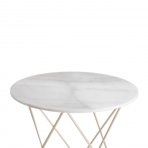 Dernice - Tavolo bar in acciaio con top in marmo, colore oro e bianco lucido stile art déco, dimensioni 79 x 79 x 71 cm.