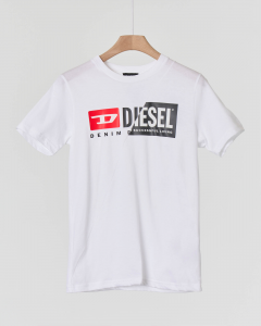 T-shirt bianca mezza manica con logo mix stampato 8-16 anni