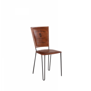 Boulangerie - Sedia in pelle con struttura in ferro, colore marrone stile vintage, dimensione: cm 42 x 40 x 89 h