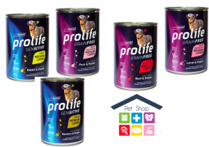 Prolife | Linea Umido Cane | Adult Sensitive Grain Free - All Breeds - Vari gusti (maiale,manzo, agnello,renna,coniglio/ 400gr