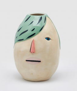 Vaso Ceramica grande viso capelli verdi
