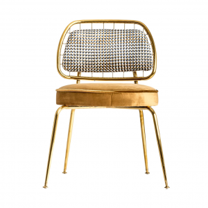 Brillon - Sedia in tessuto con struttura in acciaio, color oro e mostarda stile art dèco, dimensioni 52 x 52 x 77 cm.