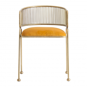 Zug - Sedia in velluto con struttura in metallo, color oro e mostarda stile art dèco, dimensioni 52 x 52 x 76 cm.