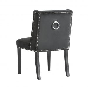 Plaue - Sedia in velluto con borchie e struttura in legno di pino, colore nero stile classico, dimensioni 52 x 58 x 87 cm.