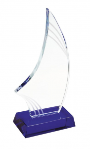 Trofeo vela in vetro con base blu