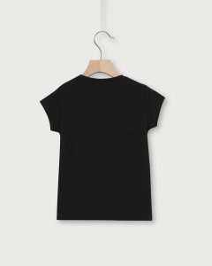 T-shirt nera con stampa logo e applicazioni strass 10-16 anni