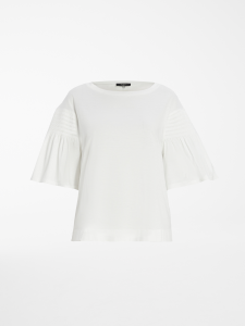 T-shirt bianca in cotone con maniche a campane con ricami tono su tono