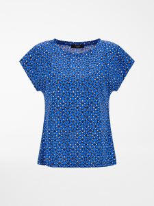 T-shirt in cotone colore blu china con stampa geometrica