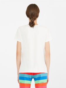 T-shirt bianca in cotone stretch con stampa farfalla a contrasto di colore