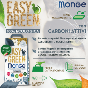 Monge - Easy Green - 100% Mais e Carboni Attivi - Lettiera vegetale e agglomerante - 10 lt