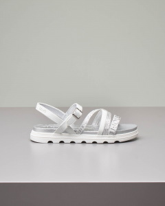 Sandalo color argento laminato con strass e logo 35-38